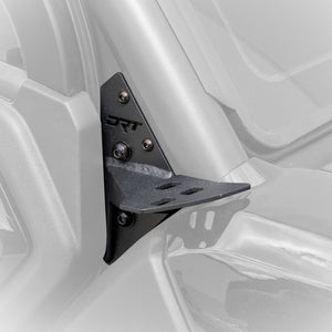 DRT Motorsports A-pillar light brackets with auxiliary lights on a 2025 CFMoto UForce U10 Pro