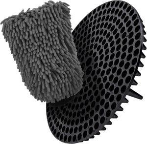 WASH&WHIPS Chenille Premium Scratch-Free Microfiber Lint-Free Blue Wash Mitt 8" x 10"in & Black Pitstop Particle Interceptor - Dunes 2 Dezert SXS