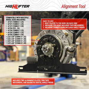 High Lifter UTV alignment tool retail packaging showing the plates, tape measures and angle finder