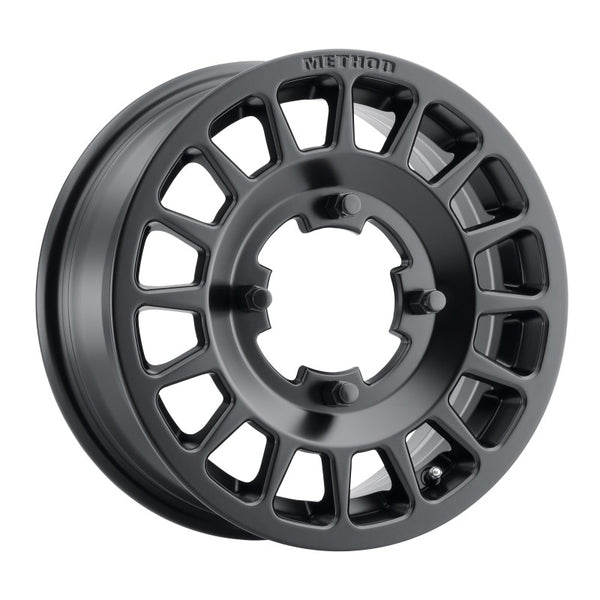 Method 407 Bead Grip Matte Black UTV Wheel with multi-spoke rally design, lightweight cut hub, and 1600 lb load rating for off-road performance.