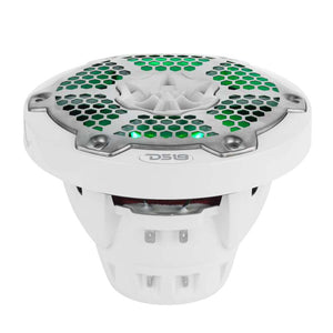 DS18 Hybrid Marine Speaker w/ Driver And RGB LEDs 6.5in 2-Way 250 Watts RMS 4 ohm White w/ Covers