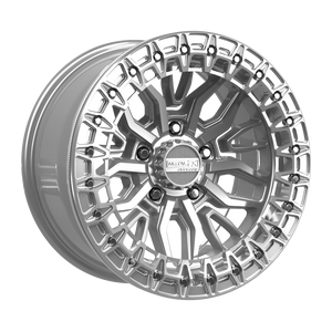 Metal FX Mayhem R Beadlock Gloss Silver Machined 15-inch UTV wheel, face detail