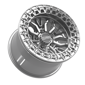 Metal FX Mayhem R Beadlock Gloss Silver Machined 15-inch UTV wheel, beadlock ring detail