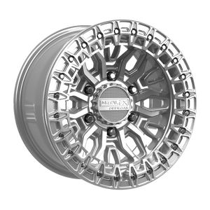 Metal FX Mayhem 6R Beadlock Gloss Silver Machined 15-inch UTV wheel, face detail