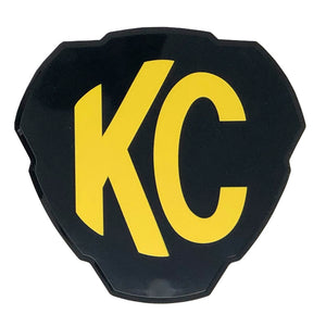 KC HiLiTES FLEX ERA 3 black light cover with yellow KC logo, front view