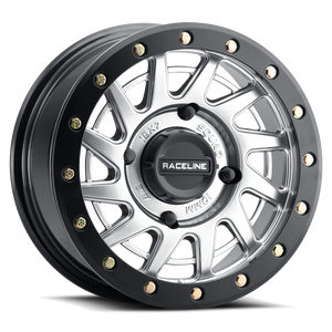 Raceline A12SB Squad 15" UTV Beadlock Wheel in Hyper Silver with Satin Black Ring – multi-spoke off-road design