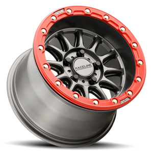 Raceline A14GR Alpha 15" Beadlock Wheel in Gunmetal with Gloss Red Ring for Polaris RZR Pro R / Turbo R