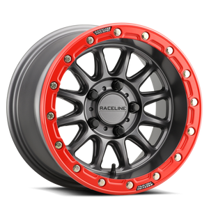 Raceline A14GR Alpha 15" Beadlock Wheel in Gunmetal with Gloss Red Ring for Polaris RZR Pro R / Turbo R