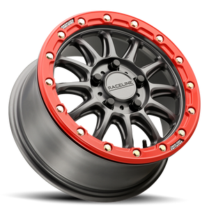 Raceline A14GR Alpha 15" Beadlock Wheel in Gunmetal with Gloss Red Ring for Polaris RZR Pro R / Turbo R
