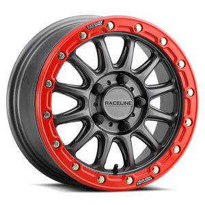Raceline A14GR Alpha 15" Beadlock Wheel in Gunmetal with Gloss Red Ring for Polaris RZR Pro R / Turbo R