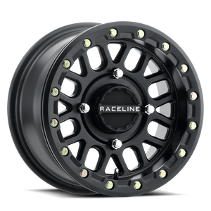 Raceline A93B Podium Beadlock satin black UTV wheel with 8-spoke mesh design and forged ring for race-ready off-road durability