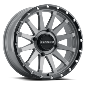 Raceline A95SG Trophy UTV Wheel in Stealth Grey with a bold 10-spoke design and simulated beadlock for off-road performance