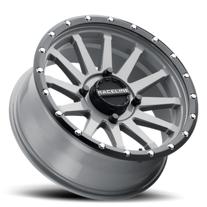 Raceline A95SG Trophy UTV Wheel in Stealth Grey with a bold 10-spoke design and simulated beadlock for off-road performance
