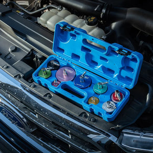 AGM Master Cylinder Reservoir Adapter Set case open in an engine bay