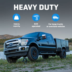 AGM Scissor Jack HD lifting a Ford F-350 truck