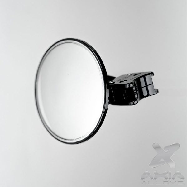 4 inch billet aluminum racing spot mirror for UTVs with 360-degree rotation, wide rear visibility, and dual mounting options