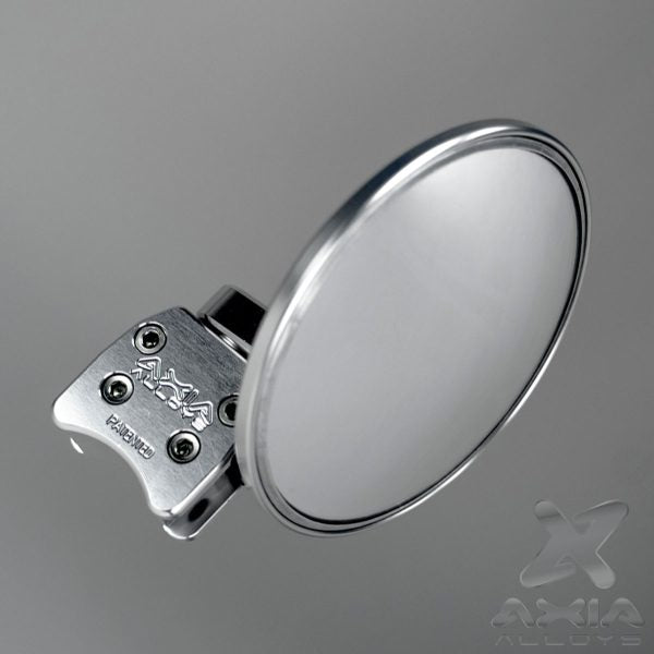 4 inch billet aluminum racing spot mirror for UTVs with 360-degree rotation, wide rear visibility, and dual mounting options