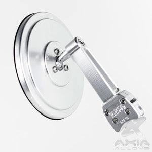 5 inch round convex glass UTV side mirror with extended billet aluminum arm, real glass, and 360° adjustability for off-road use