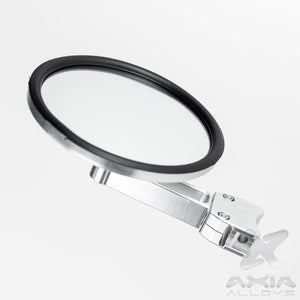 5 inch round convex glass UTV side mirror with extended billet aluminum arm, real glass, and 360° adjustability for off-road use