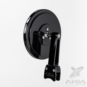 5 inch round convex glass UTV side mirror with extended billet aluminum arm, real glass, and 360° adjustability for off-road use