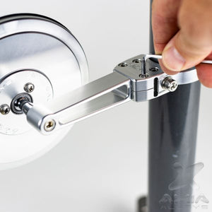 5 inch round convex glass UTV side mirror with extended billet aluminum arm, real glass, and 360° adjustability for off-road use