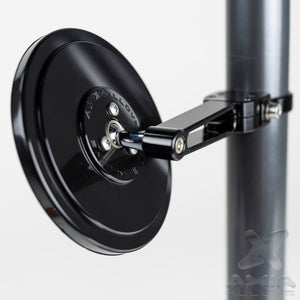 5 inch round convex glass UTV side mirror with extended billet aluminum arm, real glass, and 360° adjustability for off-road use
