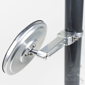 5 inch round convex glass UTV side mirror with extended billet aluminum arm, real glass, and 360° adjustability for off-road use