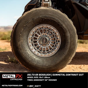 Metal FX Delta 6R Beadlock Gunmetal Contrast Cut UTV wheel, rear view