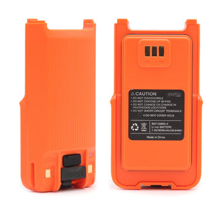 Rugged Radios safety orange GMR5-X XL battery with built-in USB-C charge port, alternate view