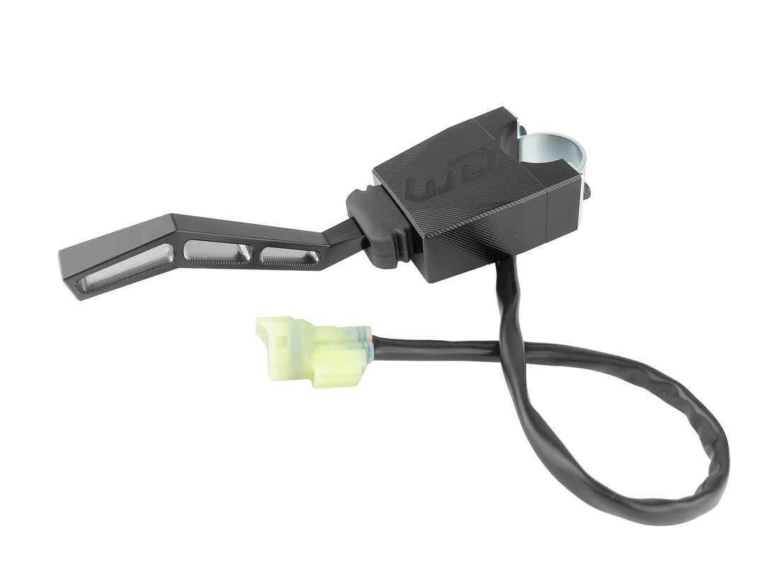 WD Electronics billet aluminum UTV turn signal switch lever, angled view