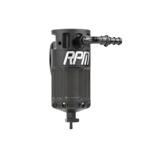 Front of the RPM billet 4-stage oil catch can for the CFMoto Z10