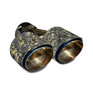 RPM CFMoto Z10 exhaust tip, heat-blued blue/gold tip with gold forged carbon sleeve