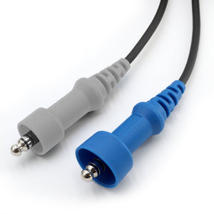 Rugged Radios extension coil cord stretched out to show the 28 inch to 6 foot length with volume knob
