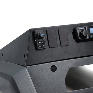 Side view of the Rugged Radios CFMOTO ZFORCE Z10 top mount showing the bracket shape for the dash
