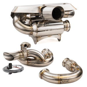 RPM Powersports CFMoto Z10 3 inch Dual Sport exhaust shown with Standard and E-Valve mid pipes
