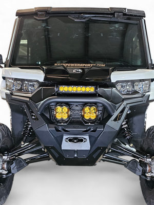 2016+ Can-Am Defender Volt Front Winch Bumper with hidden winch mount, D-ring, and light configuration options