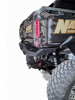 2016+ Can-Am Defender Volt Rear Bumper with slim fit, tailgate compatibility, and hammer black powder coat finish