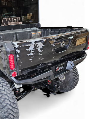 2016+ Can-Am Defender Volt Rear Bumper with slim fit, tailgate compatibility, and hammer black powder coat finish