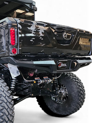 2016+ Can-Am Defender Volt Rear Bumper with slim fit, tailgate compatibility, and hammer black powder coat finish