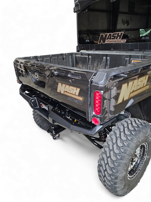 2016+ Can-Am Defender Volt Rear Bumper with slim fit, tailgate compatibility, and hammer black powder coat finish