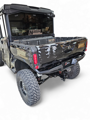 2016+ Can-Am Defender Volt Rear Bumper with slim fit, tailgate compatibility, and hammer black powder coat finish