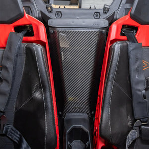 Carbon fiber engine access panel for Maverick R with precision fit, heat protection, and included mounting hardware