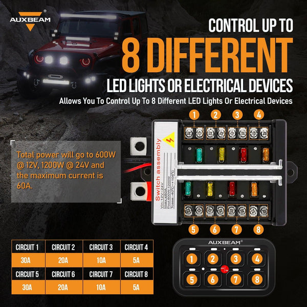 Single Series 6/8 Gang LED Switch Panel,Off Road Light Controller - Dunes 2 Dezert SXS