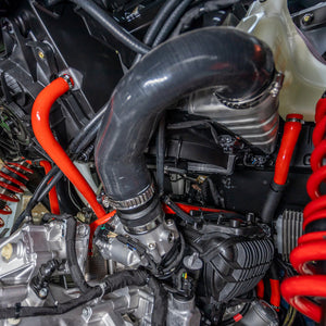 RPM Coolant Hoses Kit for Can-Am Maverick R adds color and strength to your cooling system. Includes clamps and HD 3-ply Nomex silicone for OEM fit.