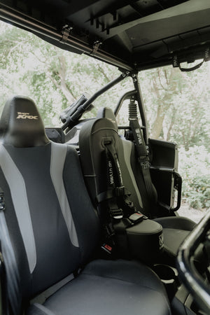 Kawasaki KRX 4 rear bump seat for 2023+ UTV, durable seat with safety features, installed on the vehicle in the image.
