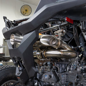 Installed RPM Dual Sport muffler at the rear of a CFMoto Z10