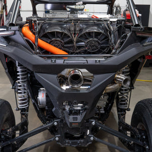 Close-up of the RPM Dual Sport exhaust tip on a CFMoto Z10