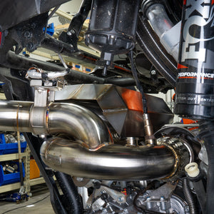 RPM Dual Sport muffler mounted to factory points on a CFMoto Z10