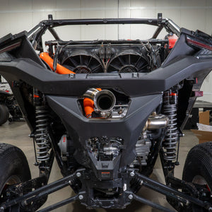 RPM race pipe mounted to factory locations on a CFMoto Z10