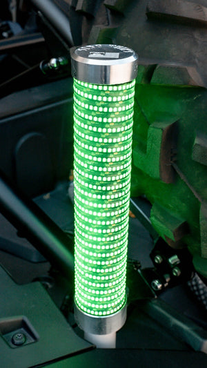 5150 Hyper NiteStik fat whip pair, lit green on a UTV